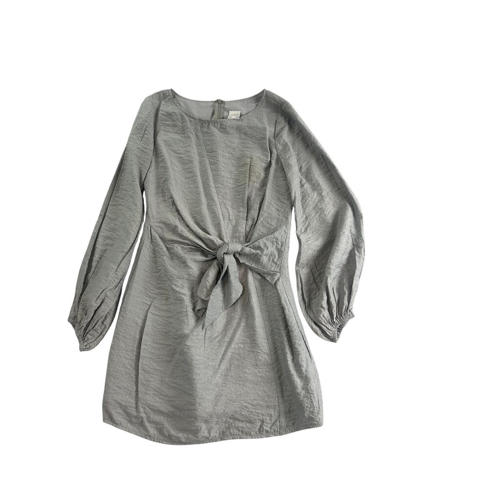 Selfie Leslie Grey Tie Front Long Sleeve Mini Dress – Size XS